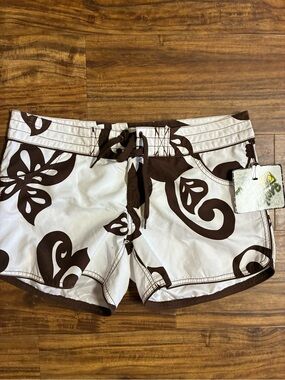 Body Glove White & Brown Floral Swim Shorts